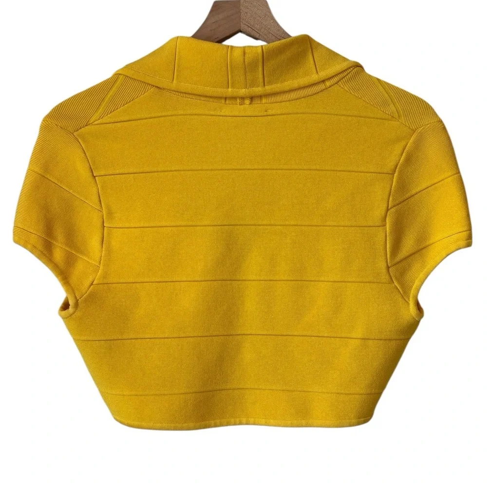 NEW Cyrus Knits Lemon Yellow Bolero Crop Sweater Md Stretch Silver Rhinestones - Picture 3 of 7